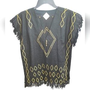Gypset Hand Embroidered Tunic, Black & Gold 100% Silk